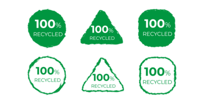 100 percents Fully Recyclable stamp for biodegradable materials and products. Zero waste industry and Environmental protection program png