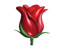 The isolated red rose flower icon with green stem and leaves on transparent background png