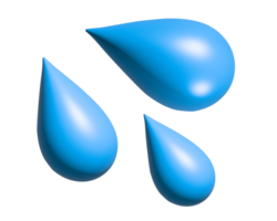 Three light blue droplets 3D icon, as sweat beads, splashing down to right png