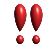 Two isolated red double exclamation marks 3D icon png