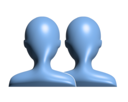 Dark blue silhouette heads of two people 3D icon, represent users png