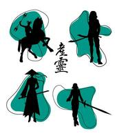 Medieval womans black silhouettes vector