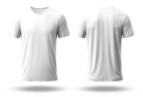 AI generated plain white t-shirt mockup design. front and back views. isolated on transparent background. generative ai png