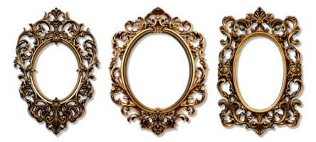 AI generated Set of round shaped decorative vintage gold frames with elegant carvings, isolated on transparent background, generative ai png