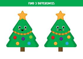 Find 3 differences between two cute cartoon Christmas trees. vector