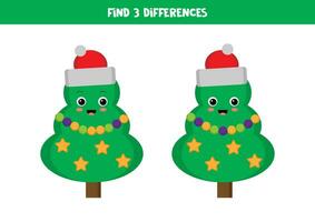 Find 3 differences between two cute cartoon Christmas trees. vector