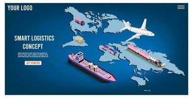 Modern Global logistic service concept with export, import, warehouse business, transport. Vector illustration eps 10