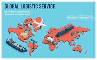 Modern Global logistic service concept with export, import, warehouse business, transport. Vector illustration eps 10