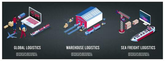 Modern Global logistic service concept with export, import, warehouse business, transport. Vector illustration eps 10