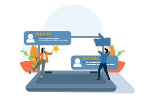 customer review evaluation concept, App rating concept, Client rating, customer feedback and reviews, Users leaving likes and stars, customer satisfaction, Business Success. flat vector illustration.