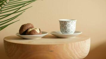 chocolate sweet cookies and black coffee on a serving table video