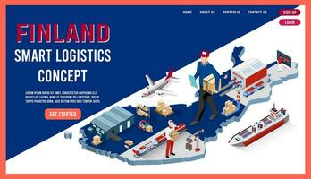 Modern isometric concept of Finland transportation with Global Logistics, Warehouse Logistics, Sea Freight Logistics.  Easy to edit and customize. Vector illustration eps10