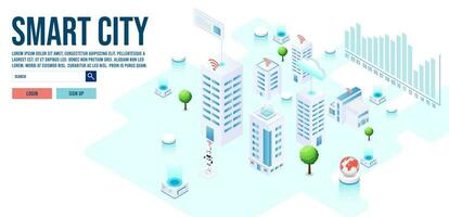 3d isometric Smart City concept with smart services, internet of things, network, public park, building augmented reality concept. Vector illustration eps10