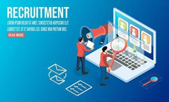 3D isometric hiring and recruitment concept with People Characters Choosing Best Candidate for Job, Job interview, recruitment agency. Vector illustration eps10