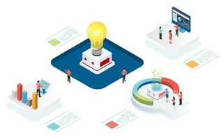 Modern 3d isometric design concept of Data Analysis with business people team working with Data Visualization for website and mobile website. Vector Illustration eps10