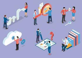 3D isometric Business activities concept with office workers process a work scheduling, planning. Modern trendy concepts for web sites and mobile web sites. Vector illustration eps10