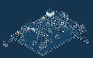 Automated warehouse robots and Smart warehouse technology Concept with Warehouse Automation System, Autonomous robot, Transportation operation service. Vector illustration EPS 10