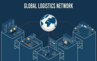 3D isometric Global logistics network concept with Transportation operation service, Supply Chain Management - SCM, Company Logistics Processes. Vector illustration EPS 10