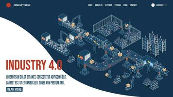 3d isométrica industria 4.0 aterrizaje página modelo concepto con autónomo robot industrial tecnología y artificial inteligencia. el pasos de el industrial revolución. vector ilustración eps10