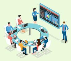 3D isometric Teamwork Creative solutions concept with people working or study on laptops for business startup, freelancers, shared workplace. Vector illustration eps10