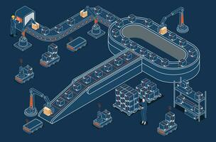 automatizado almacén robots y inteligente almacén tecnología concepto con almacén automatización sistema y autónomo robot transporte operación servicio. vector ilustración eps 10