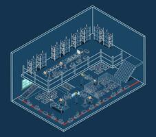 3d isométrica inteligente almacén administración sistema con almacén simulación, logística flexibilidad, robótico proceso automatización y preciso inventario cuenta vector ilustración eps10