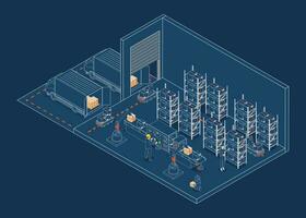 3D isometric Automated Warehouse Robots and Smart warehouse technology Concept with Warehouse Automation System and Autonomous Robot Transportation operation service. Vector illustration EPS 10