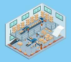 Smart Warehouse Technology and Automated Warehouse Robots Concept with Industry 4.0, Warehouse Automation System and Autonomous Robot Transportation operation service. Vector illustration EPS 10