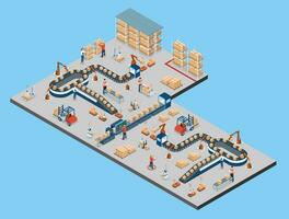 3D isometric Automated Warehouse Robots and Smart warehouse technology Concept with Warehouse Automation System and Autonomous Robot Transportation operation service. Vector illustration EPS 10