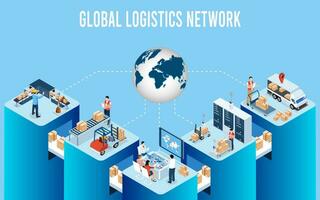 3D isometric Global logistics network concept with Transportation operation service, Supply Chain Management - SCM, Company Logistics Processes. Vector illustration EPS 10