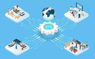 3D isometric Global logistics network concept with Transportation operation service, Supply Chain Management - SCM, Company Logistics Processes. Vector illustration EPS 10