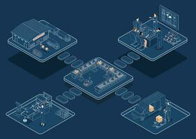 3D isometric Global logistics network concept with Transportation operation service, Supply Chain Management - SCM, Company Logistics Processes. Vector illustration EPS 10