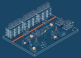 3D isometric automated warehouse robots and Smart warehouse technology Concept with Warehouse Automation System, Autonomous robot, Transportation operation service. Vector illustration EPS 10