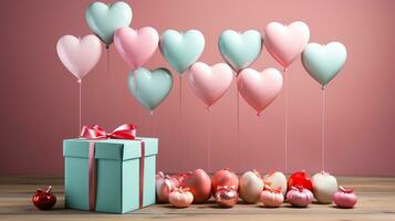 AI generated Gift box and Balloons.. Generative Ai. photo