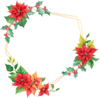 Christmas wreath with holly berries and gold frame png