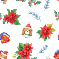 Cute watercolor christmas seamless pattern background png