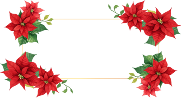 Natale acquerello rosso poinsettia fiori con oro telaio png
