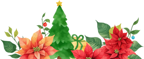 süß Aquarell von Weihnachten Baum mit Blumen- png