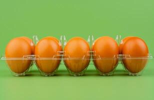 Chicken eggs arranged in egg casings. Brown eggs. Fresh breakfast eggs that are high in protein. animal egg shell photo