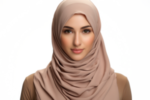 AI generated Portrait of beautiful muslim woman wearing hijab. Islamic woman isolated on transparent background png