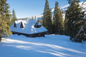 Winter landscape of Hala Gasienicowa Valey Gasienicowa in Tatra mountains in Zakopane,Poland photo