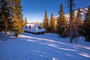 Winter landscape of Hala Gasienicowa Valey Gasienicowa in Tatra mountains in Zakopane,Poland photo