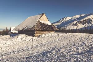 Winter landscape of Hala Gasienicowa Valey Gasienicowa in Tatra mountains in Zakopane,Poland photo