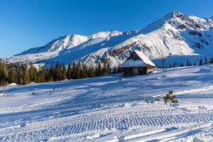 Winter landscape of Hala Gasienicowa Valey Gasienicowa in Tatra mountains in Zakopane,Poland photo