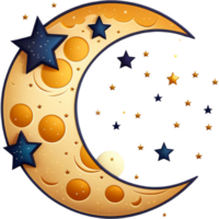 ai generato cartone animato Luna con stelle. ai generativo png