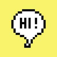 a pixelated speech bubble with the word hi vector