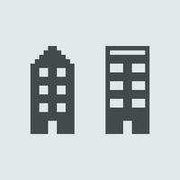 two buildings in pixel style on a gray background vector