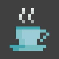 a pixel style cup of coffee on a gray background vector