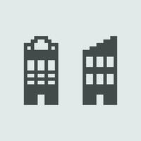two buildings in pixel style on a gray background vector