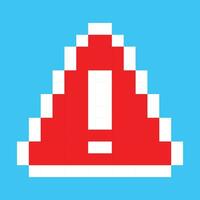 a pixel red and white exclamation point on a blue background vector
